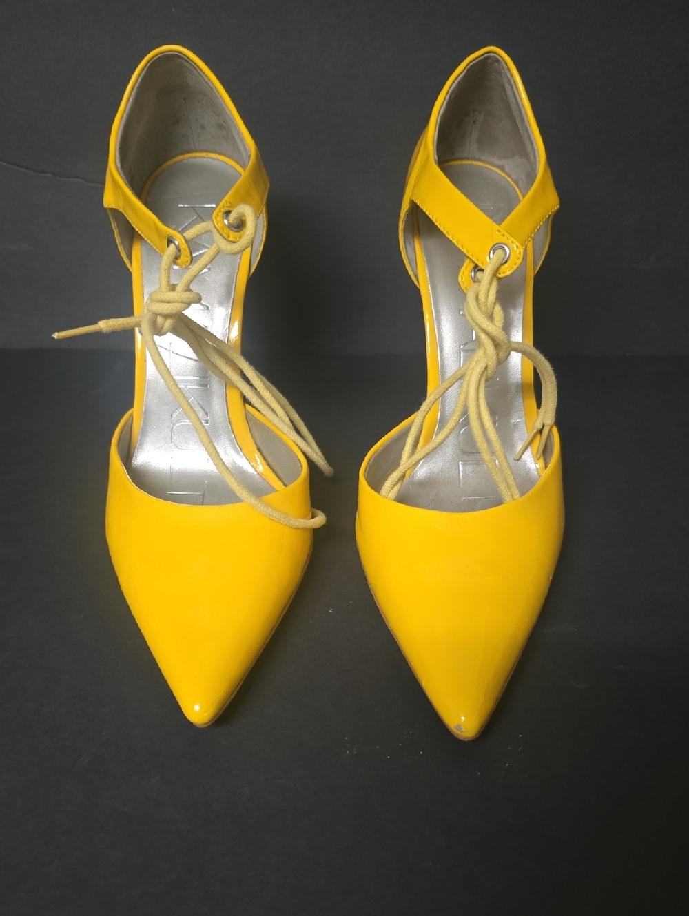 Yellow Pointed-Toe Lace-Up Women's Heels